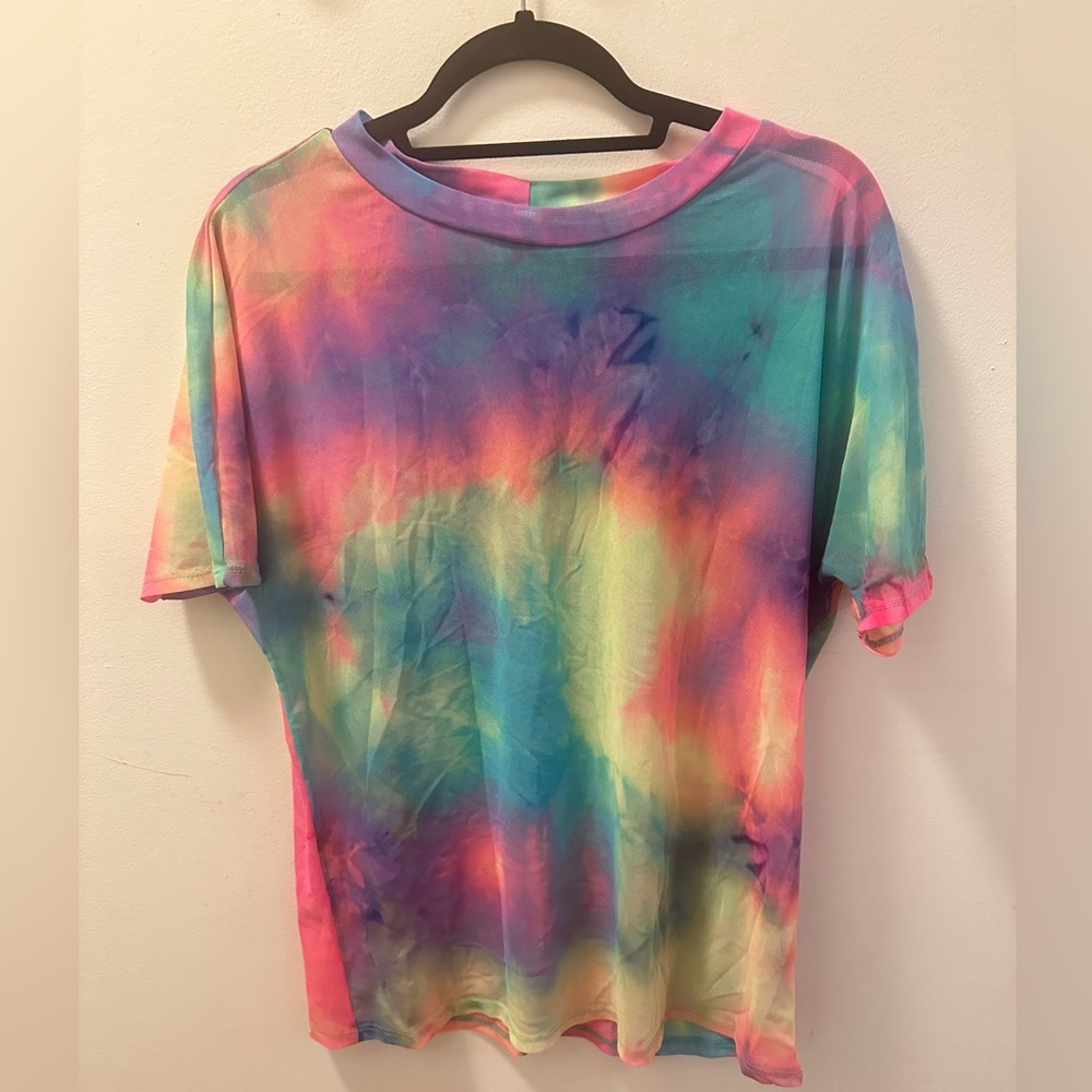 Iheartraves tie dye mesh top